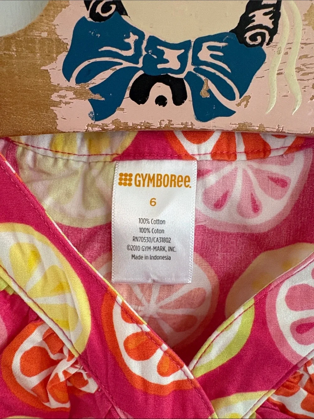 Gymboree hot pink sleeveless button down shirt fruit slice print Size 6